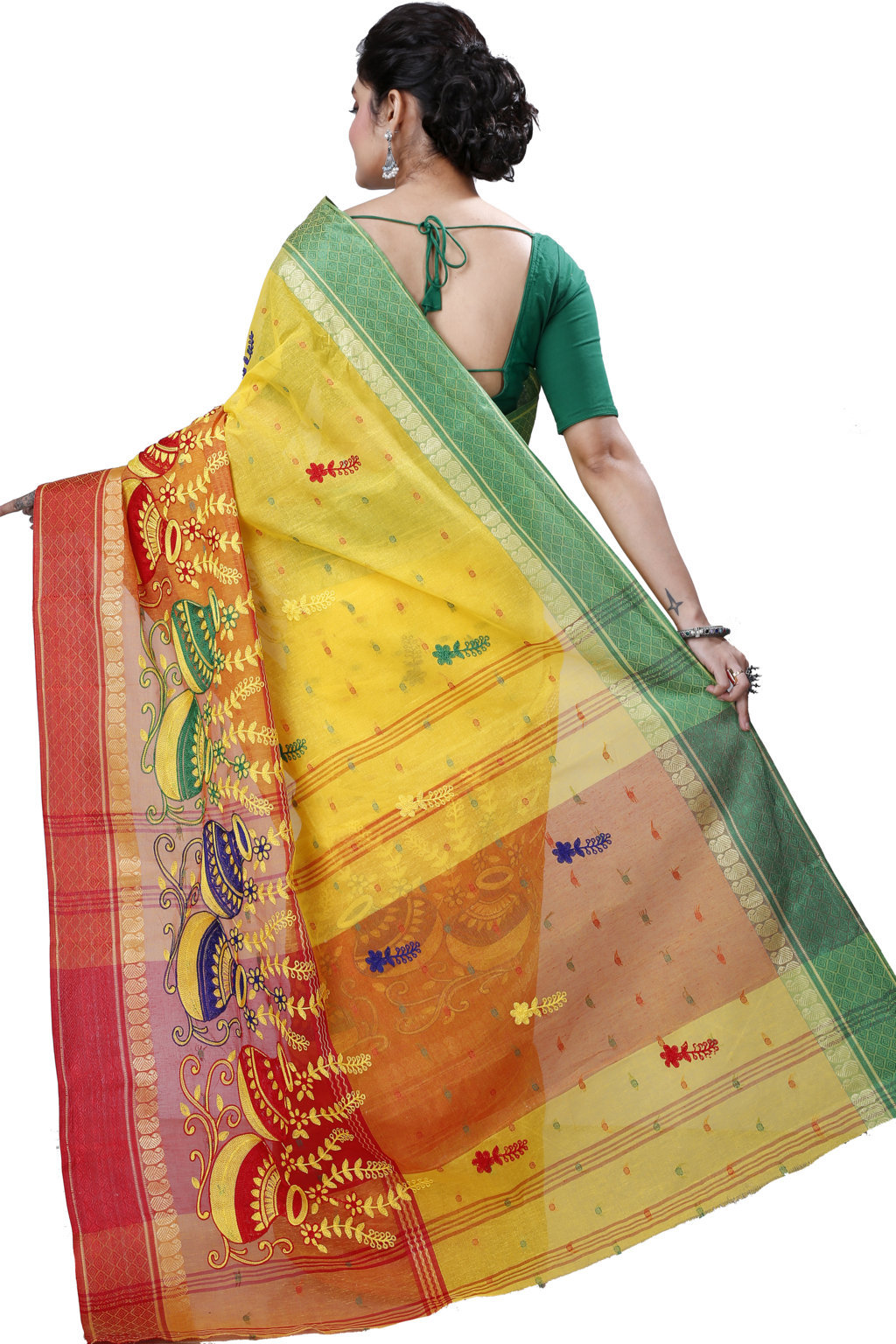 Yellow Red Pure Cotton Embi_Ganga_Buti Tant Embroidery (1001)